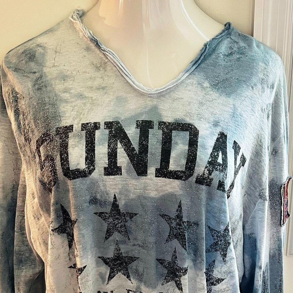 Boho-Chic French Linen Tie Dye Tunic EU XXL (16) Starry Blue Color Sunday Brand